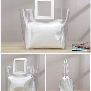 Clear & White Faux Leather Tote Bag